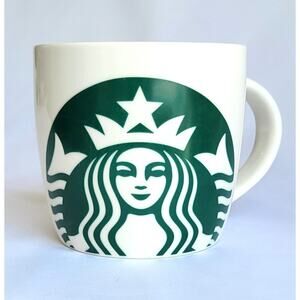 Starbucks Coffee Mug Barrel Mermaid Logo Green and White 14 oz Ceramic 2017